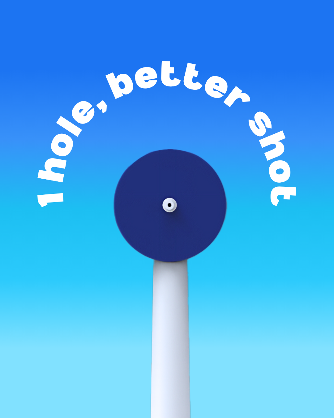 Blue portable bidet nozzle with '1 hole, better shot' text on a blue background